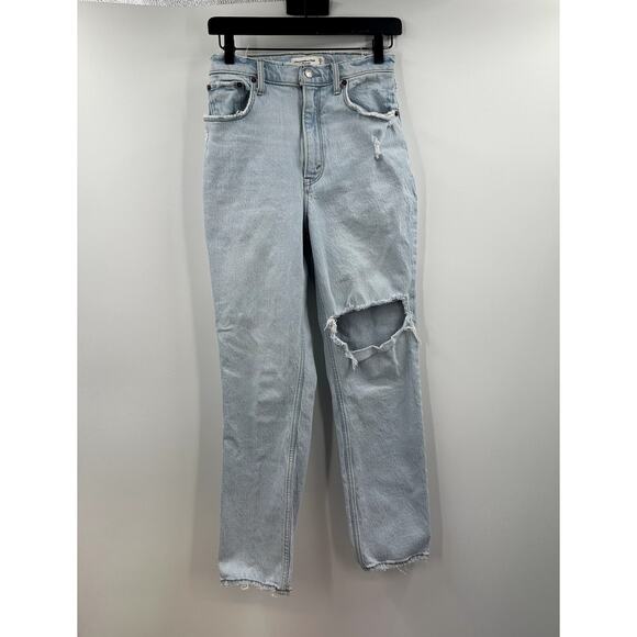 Abercrombie & Fitch The 90s Straight Ultra High Rise Light Wash Distressed SZ 27 - Picture 1 of 9